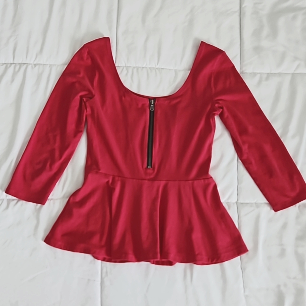 Express Women's Rose Pink Peplum Zip Back 3/4 Sleeve Top Size S